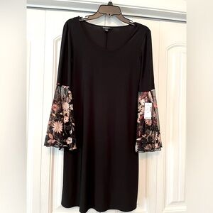 Black Dress with Floral Embroidery On Sleeves